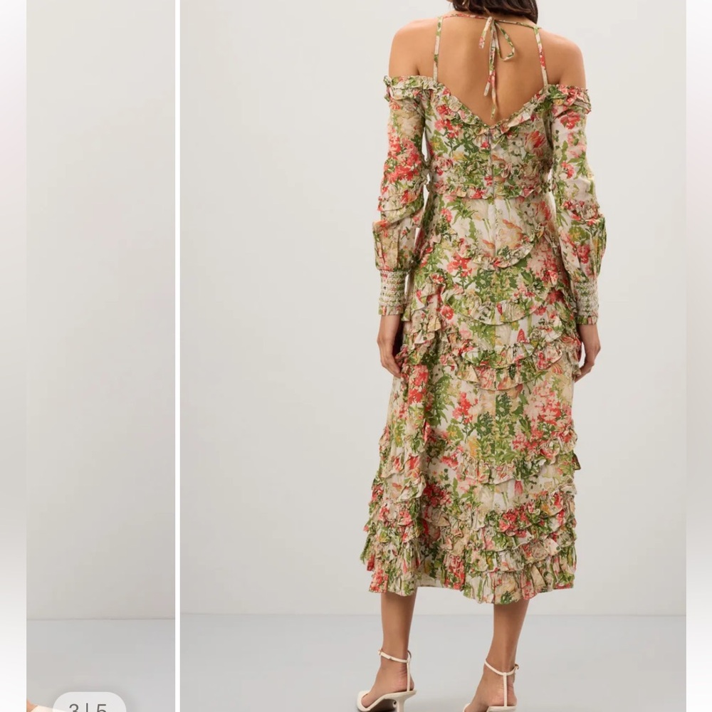 Mac Duggal Floral Print Ruffle Cold Shoulder Long Sleeve Midi
Dress - Picture 2 of 8